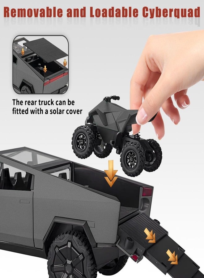RAHU Cybertruck Toy for Kids, Pickup Truck with RV Moto carycle Cybertquad Model Cars Model Car, 1/32 Toy Truck and Trailer with Sound/Light/, Ideal Gift for Boys Aged 6 and Up (Grey) - Image 4